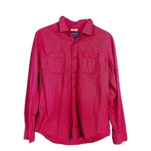 American Rag Mens Medium Dress Shirt Slim Fit Button Up Red W/ White Pinstripe